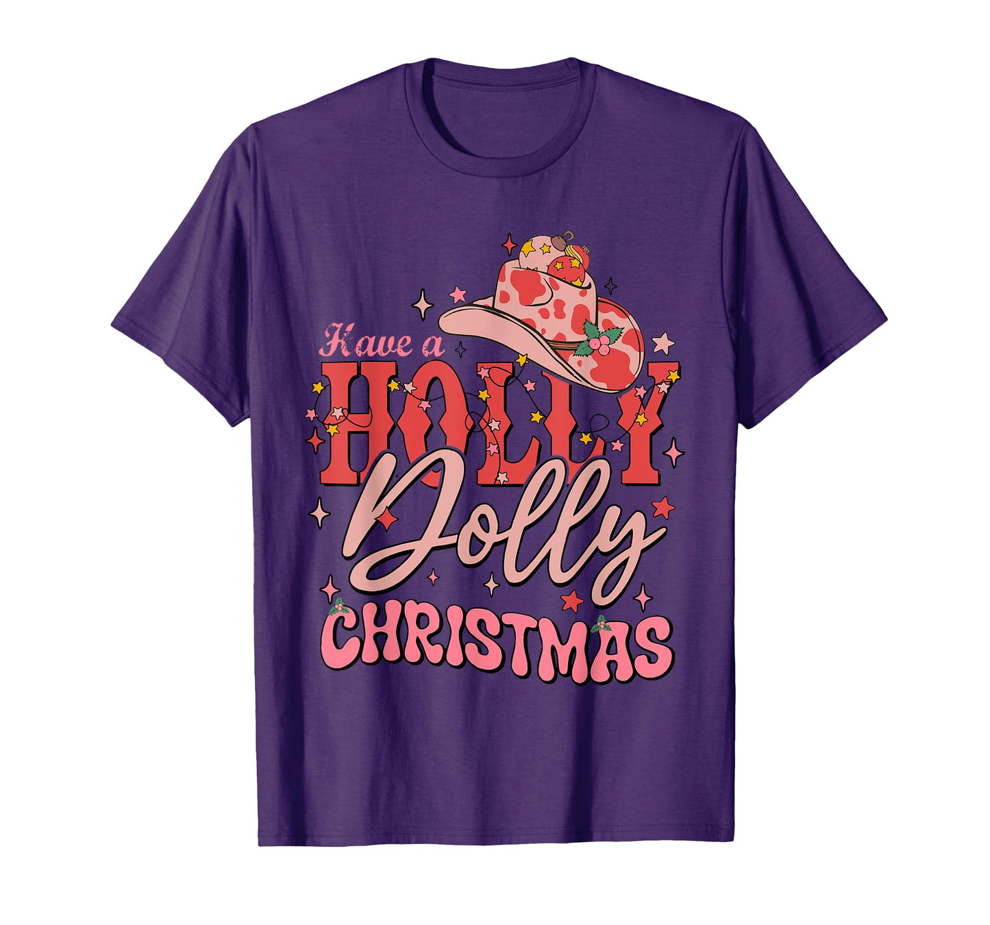 Funny Christmas Have A Holly Christmas Jolly Cowgirl Xmas T-Shirt - Black, Unisex-Adults, Short Sleeve, T-Shirt, Christmas Cowgirl T-Shirt, Size: Small