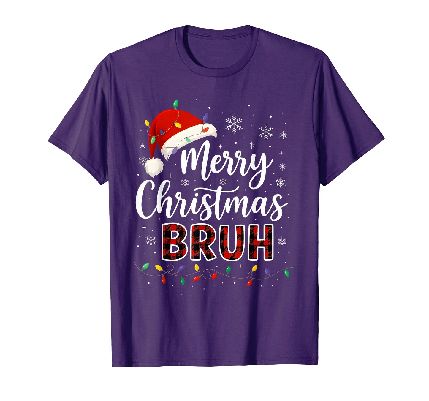 Merry Christmas Bruh Meme Xmas Light Santa Hat for Men Women T-Shirt