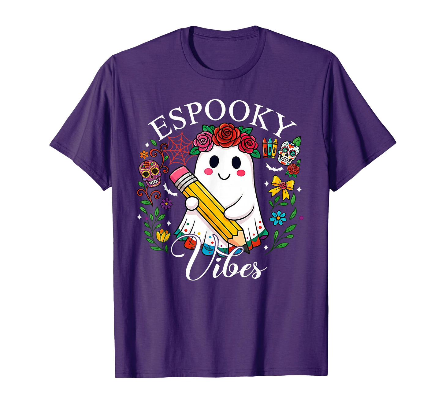 Espooky Vibes Spanish Mexican Halloween Ghost Teacher Boo T-Shirt