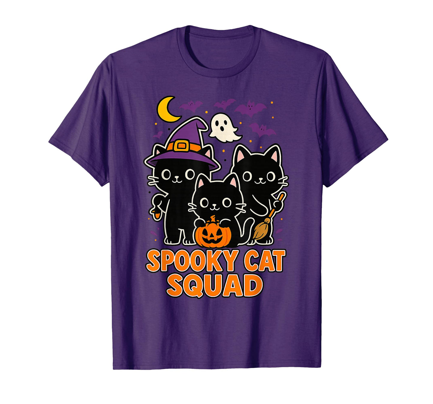 Spooky Black Cat Squad Pumpkin Cute Halloween Kawaii Cartoon T-Shirt