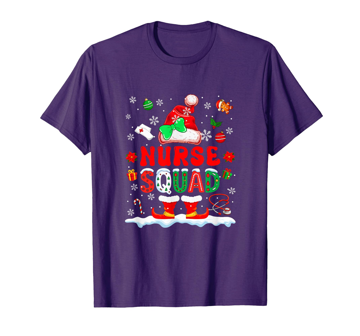 Nurse Squad Women Job Christmas Santa Costume Bow Tie T-Shirt