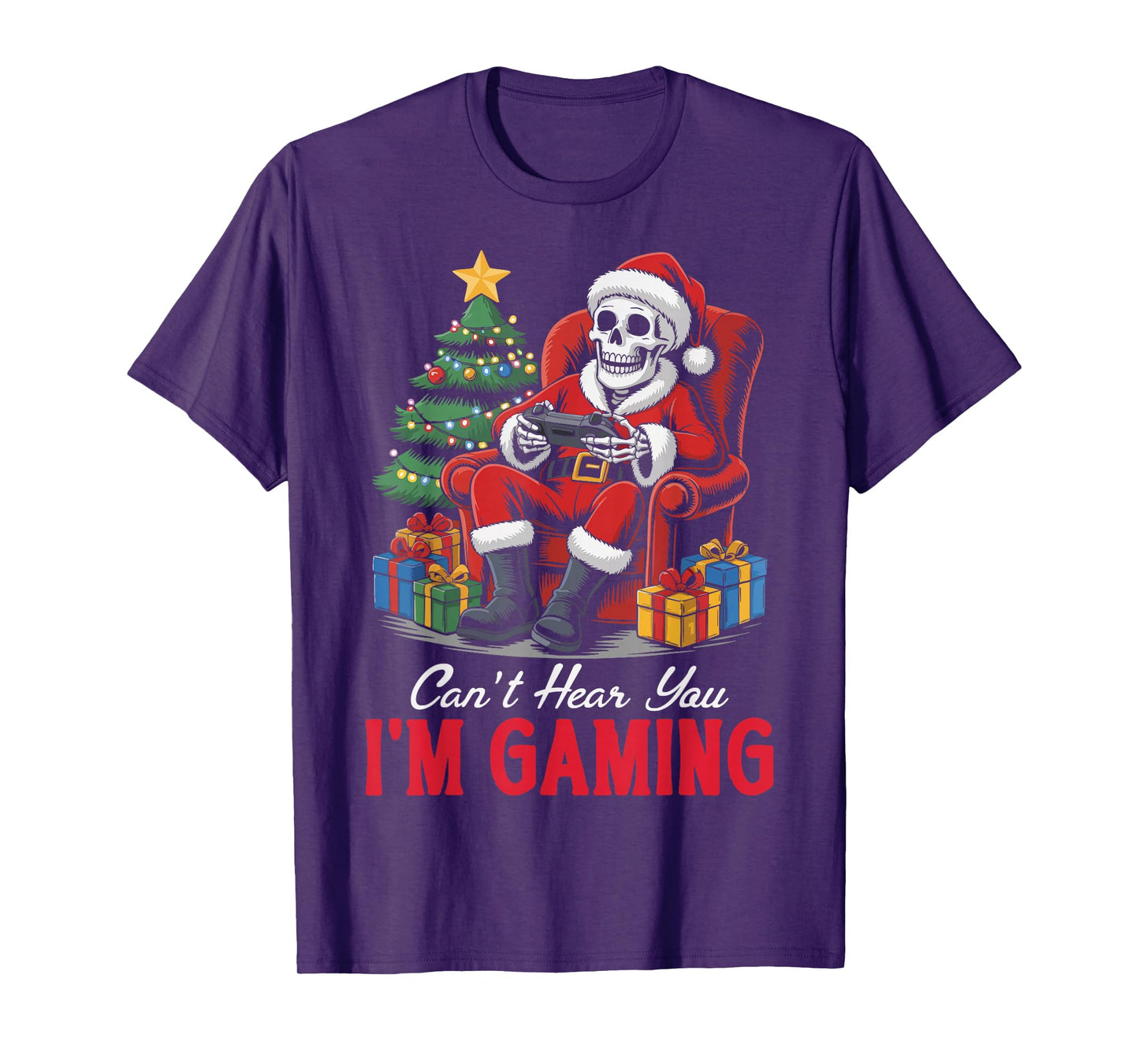 Skeleton Gamer Christmas Funny Can't Hear You I'm Gaming T-Shirt