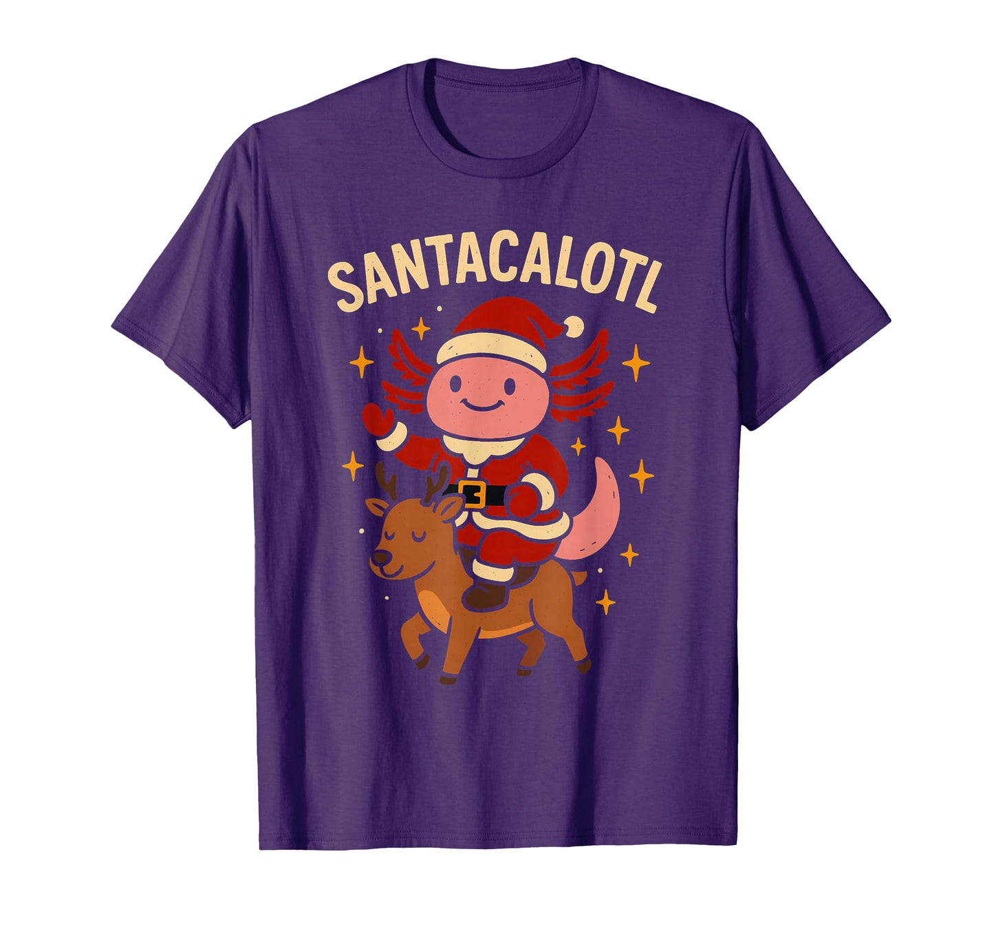 Santacalotl Santa Claus Cute Axolotl Snow Reindeer Christmas T-Shirt