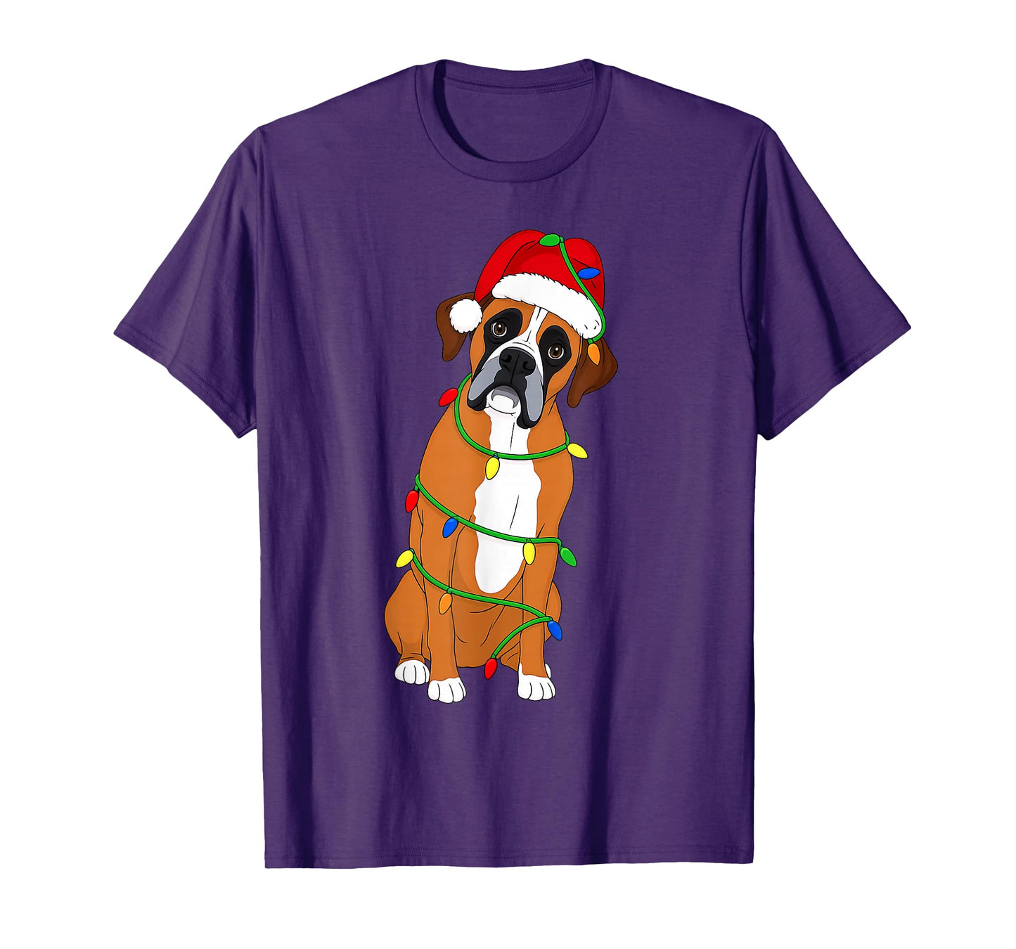 Boxer Dog Christmas Tree Lights Holiday Dog Lover T-Shirt