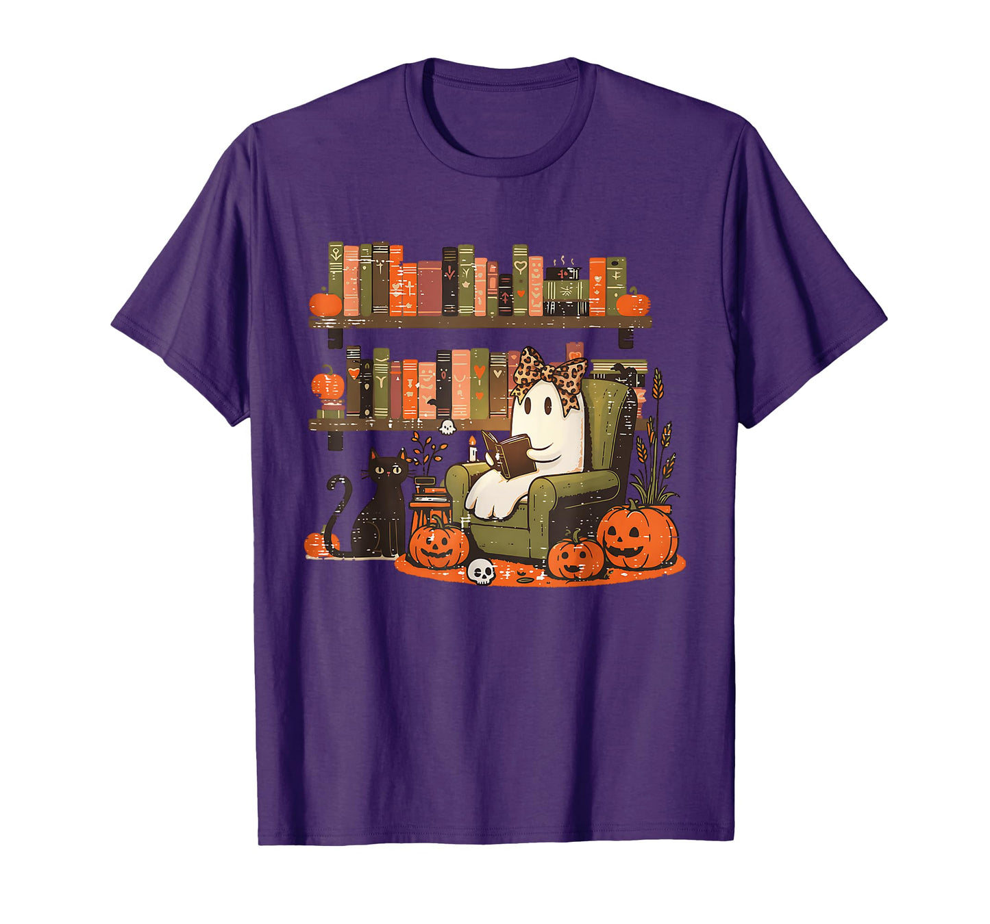 Leopard Coquette Bow Ghost Library Reading Books Halloween T-Shirt