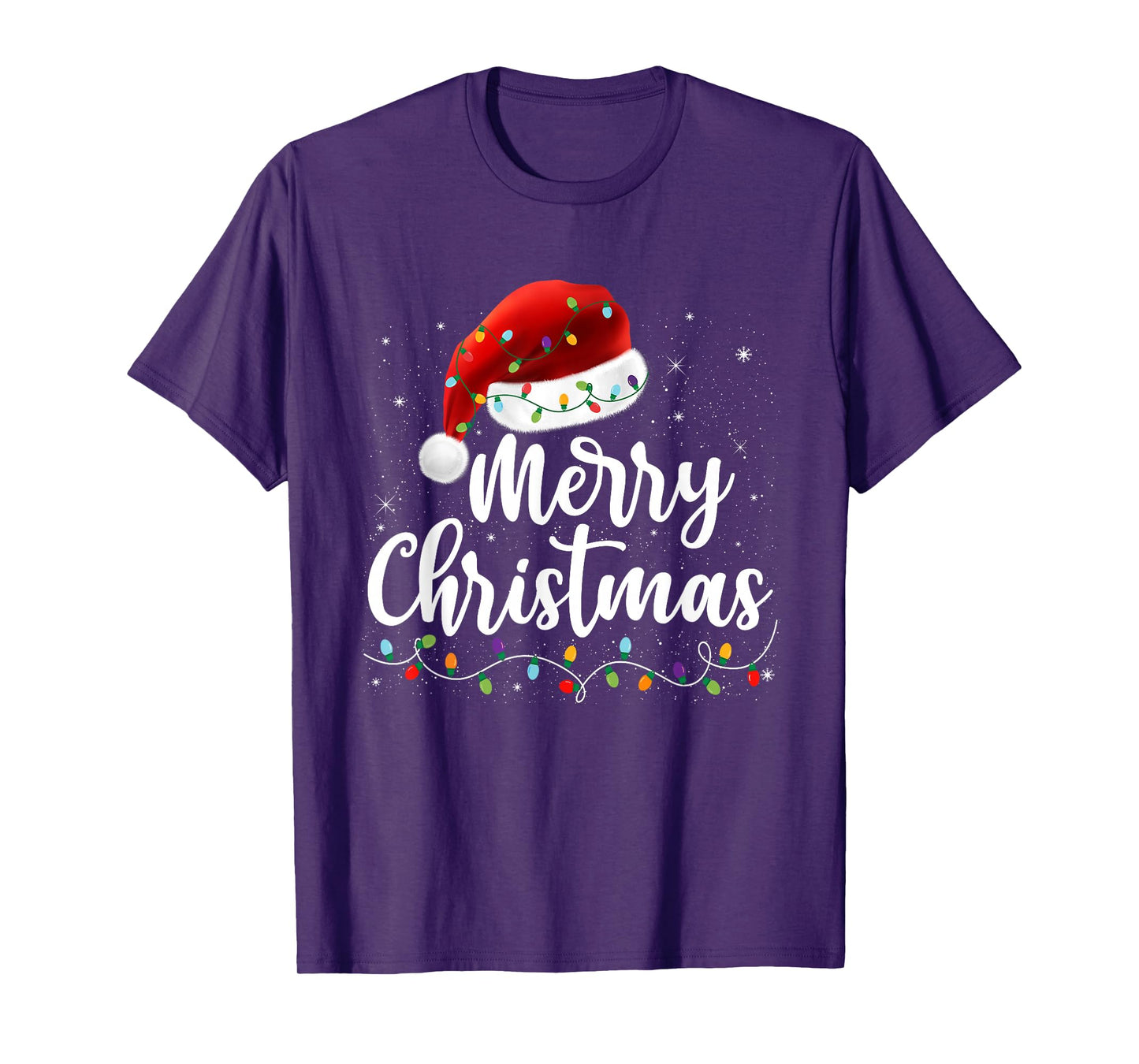 Merry Christmas Lights Red Santa Hat Xmas Family Men Women T-Shirt