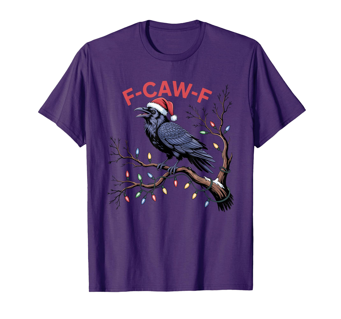 Crow F-CAW-F Black Bird Gothic Christmas Lights Santa Hat T-Shirt