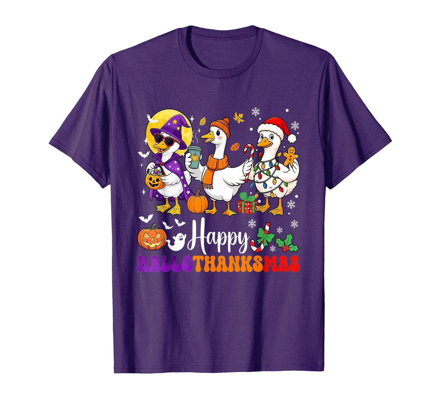 Happy HalloThanksMas Goose Halloween Thanksgiving Christmas T-Shirt