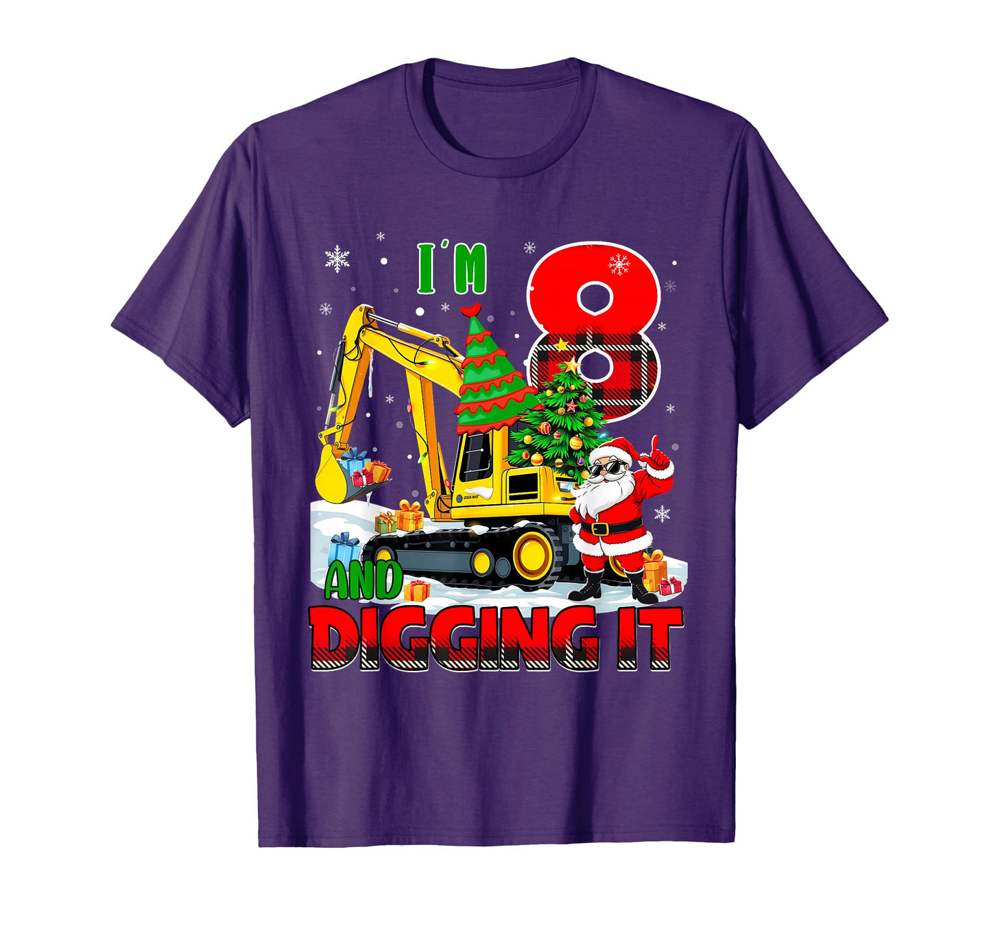 I'm 8 Construction 8th Birthday Kid Boy Xmas Excavator Santa T-Shirt