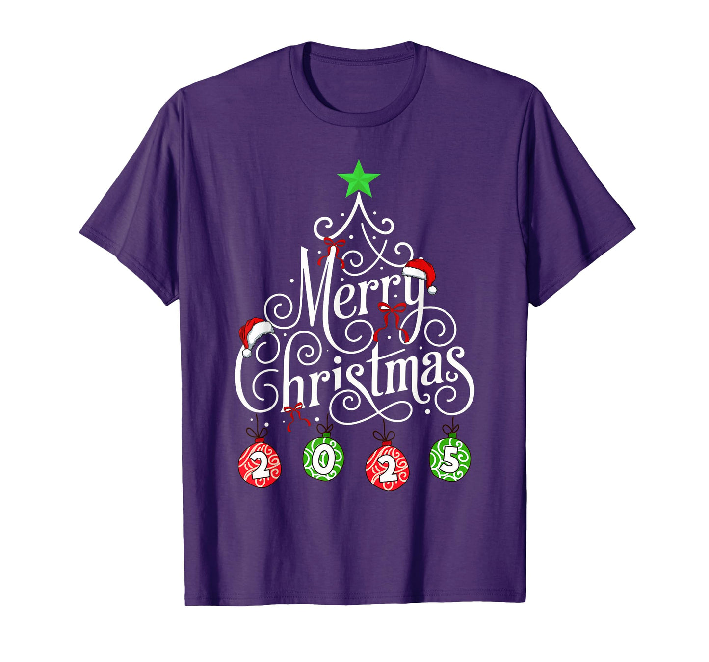 Merry Christmas 2025 Typography Matching Xmas Pajamas T-Shirt