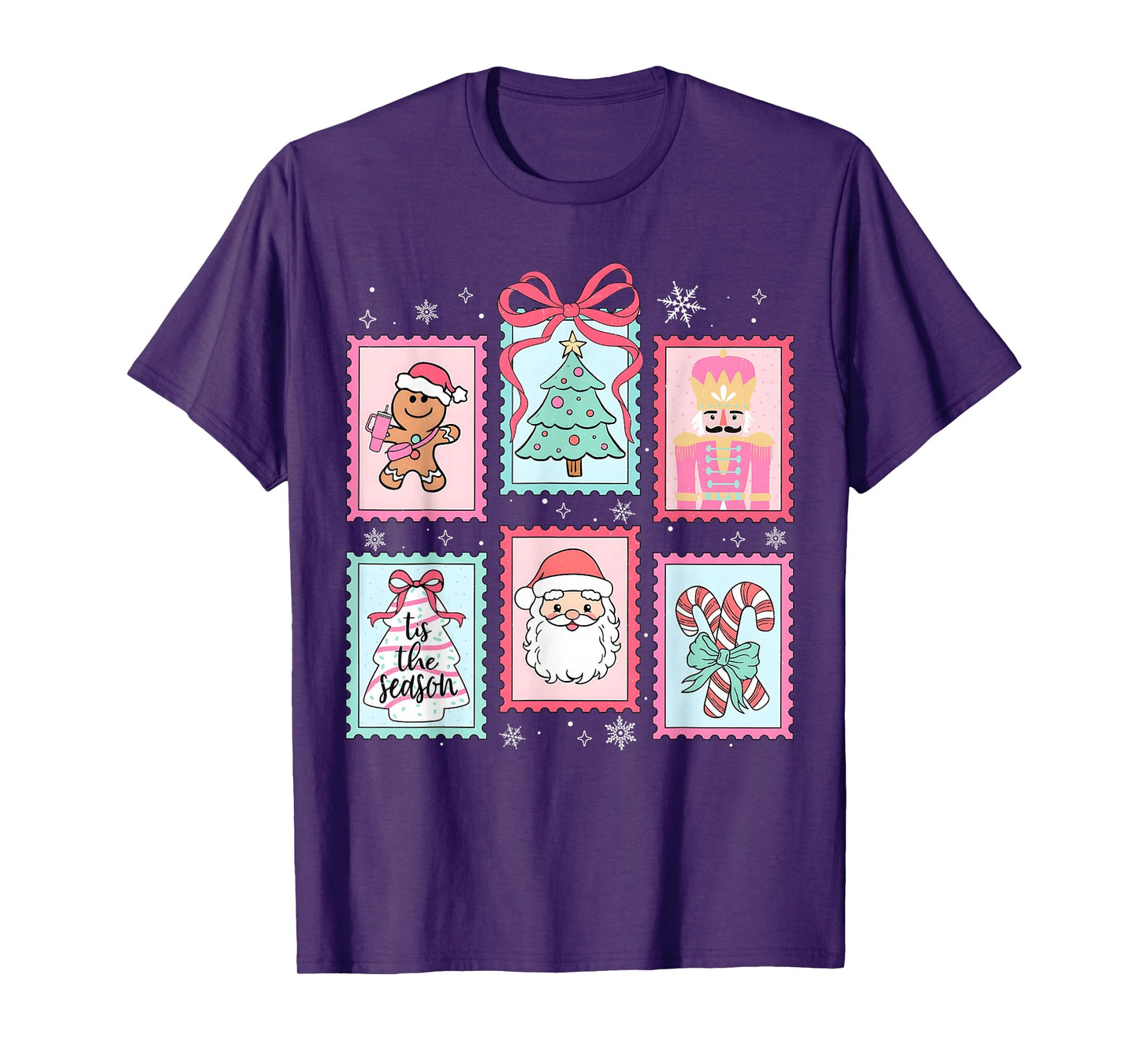 Pink Coquette Bow Christmas Tree Santa Snowman Nutcracker T-Shirt