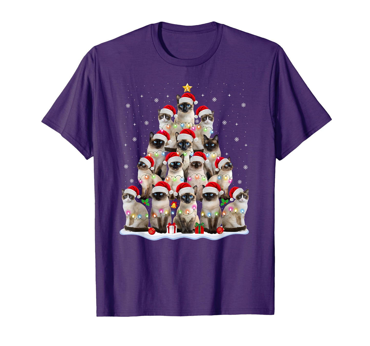 Siamese Cat Christmas Tree Lights Xmas Catmas Cat Lover T-Shirt