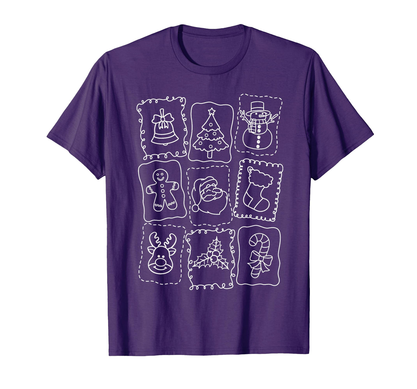 Christmas Doodle Santa Claus Snowman Gingerbread Reindeer T-Shirt