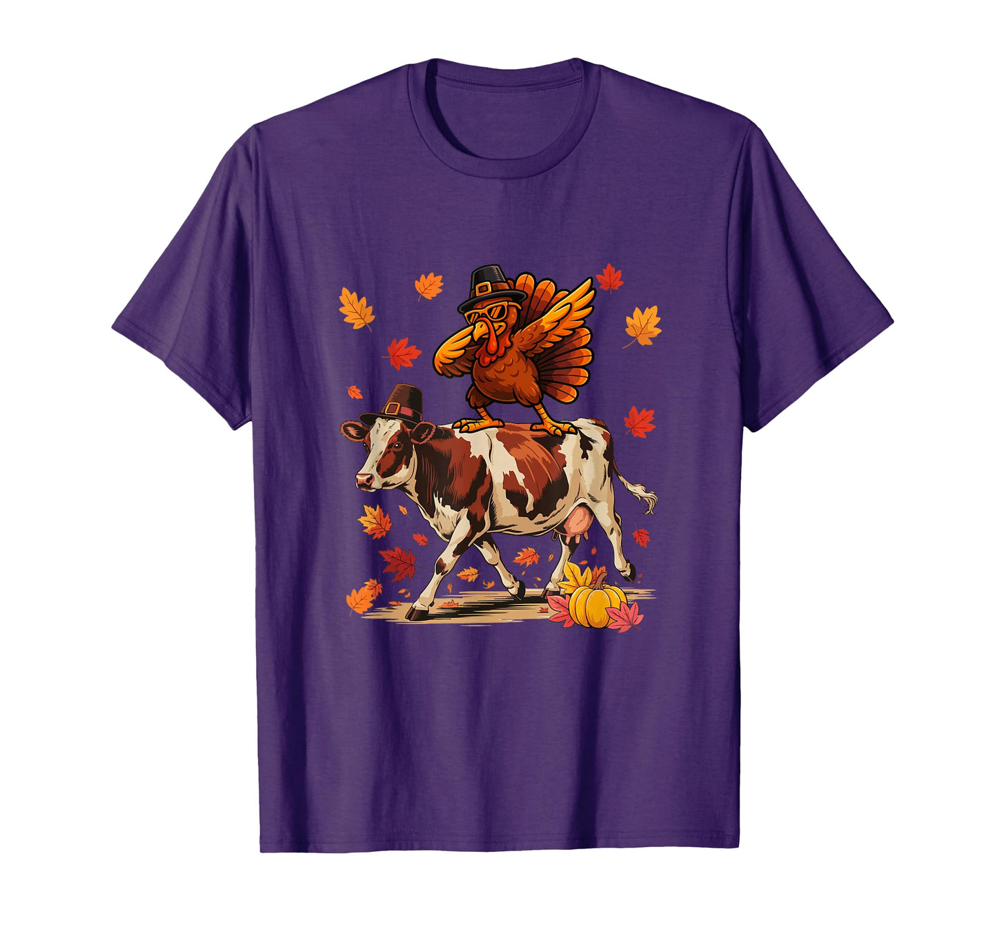 Dabbing Turkey On Cow Thanksgiving Autumn Pilgrim Farmer T-Shirt
