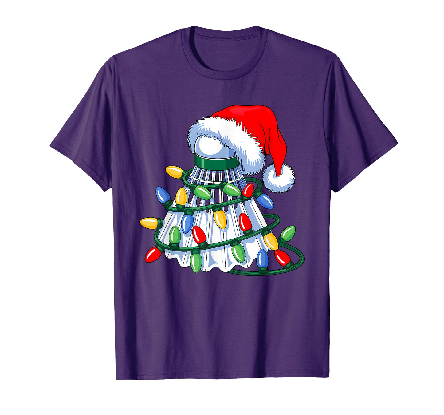 Badminton Santa Hat Christmas Badminton Lover Xmas Lights T-Shirt