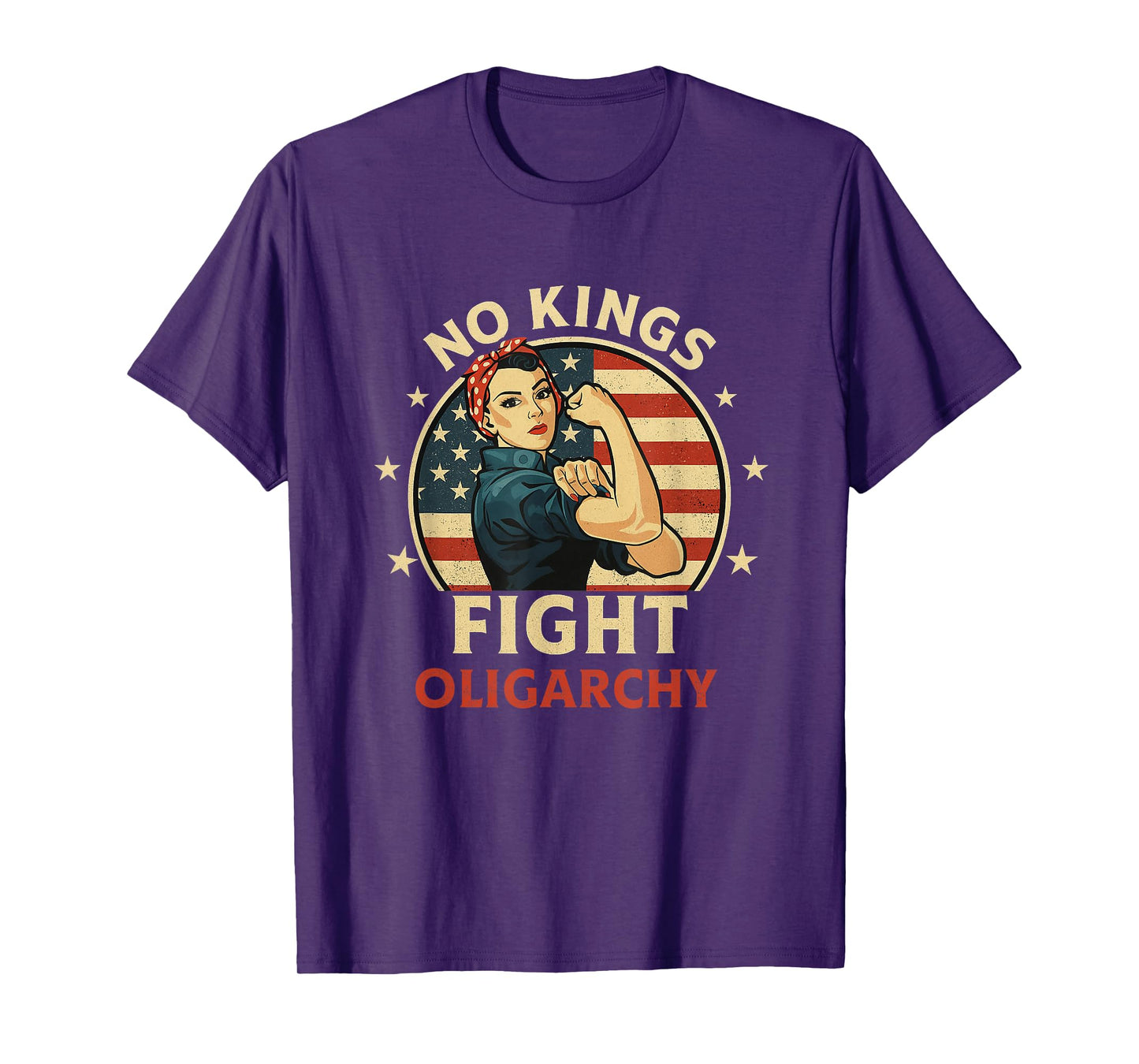 Retro No Kings Fight Oligarchy Woman Flag Art T-Shirt