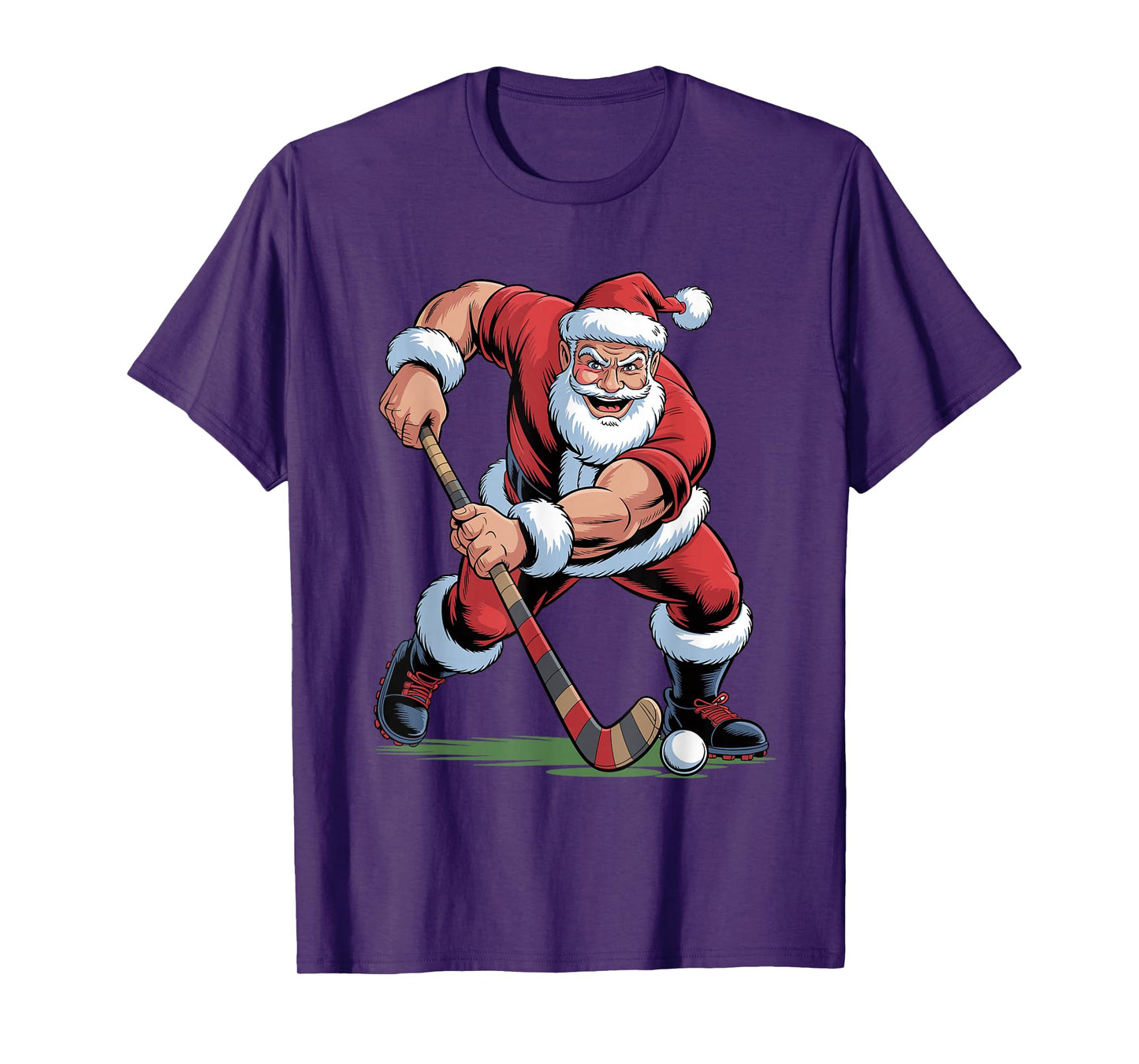 Santa Playing Field Hockey Funny Holiday Christmas Xmas T-Shirt