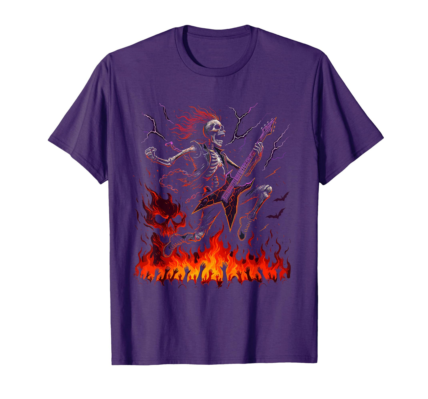 Rocking Skeleton Witch Guitar Halloween Ghost Pumpkin T-Shirt
