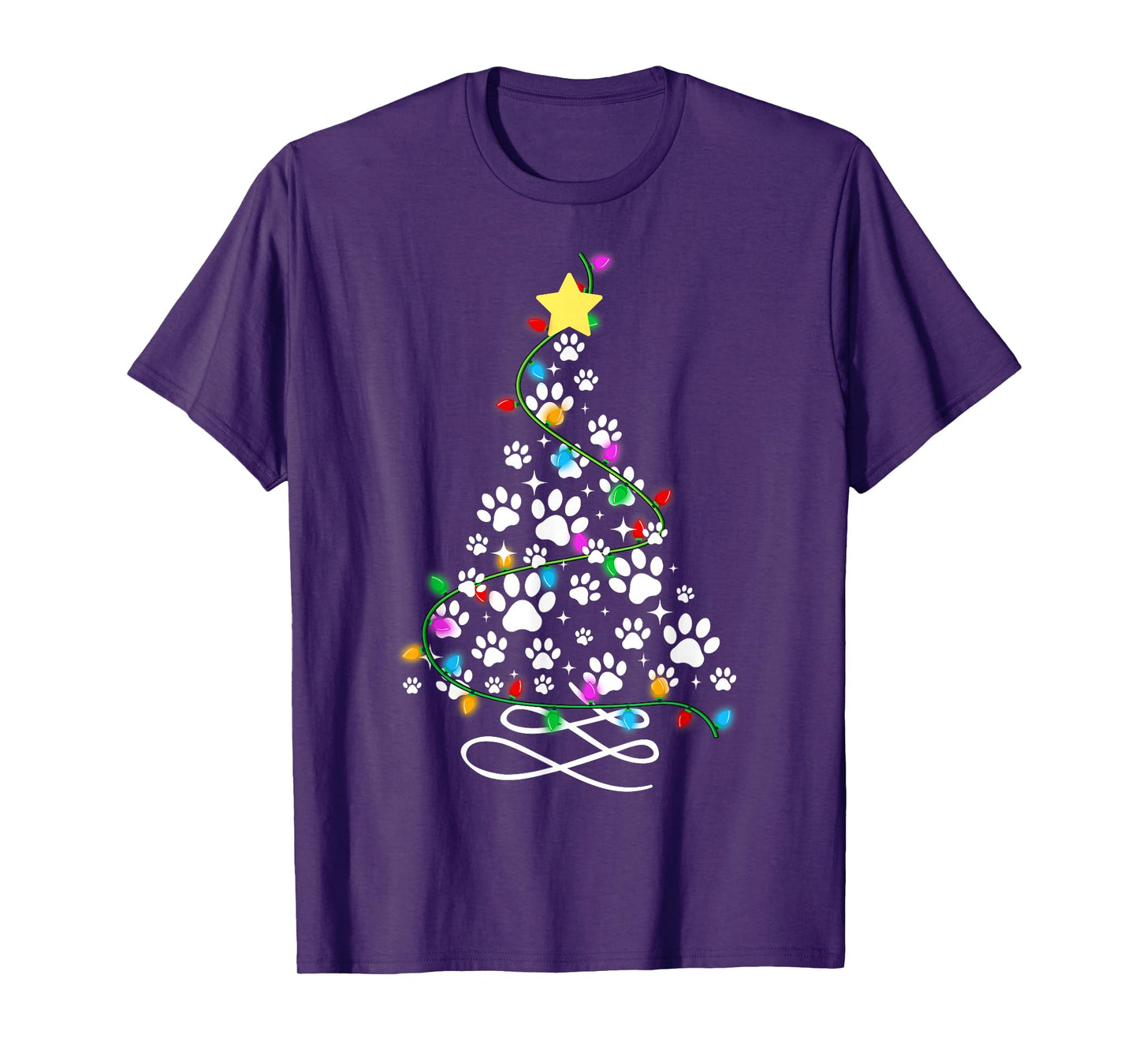 Cat Dog Paw Christmas Tree Lights Holiday Santa Family Xmas T-Shirt