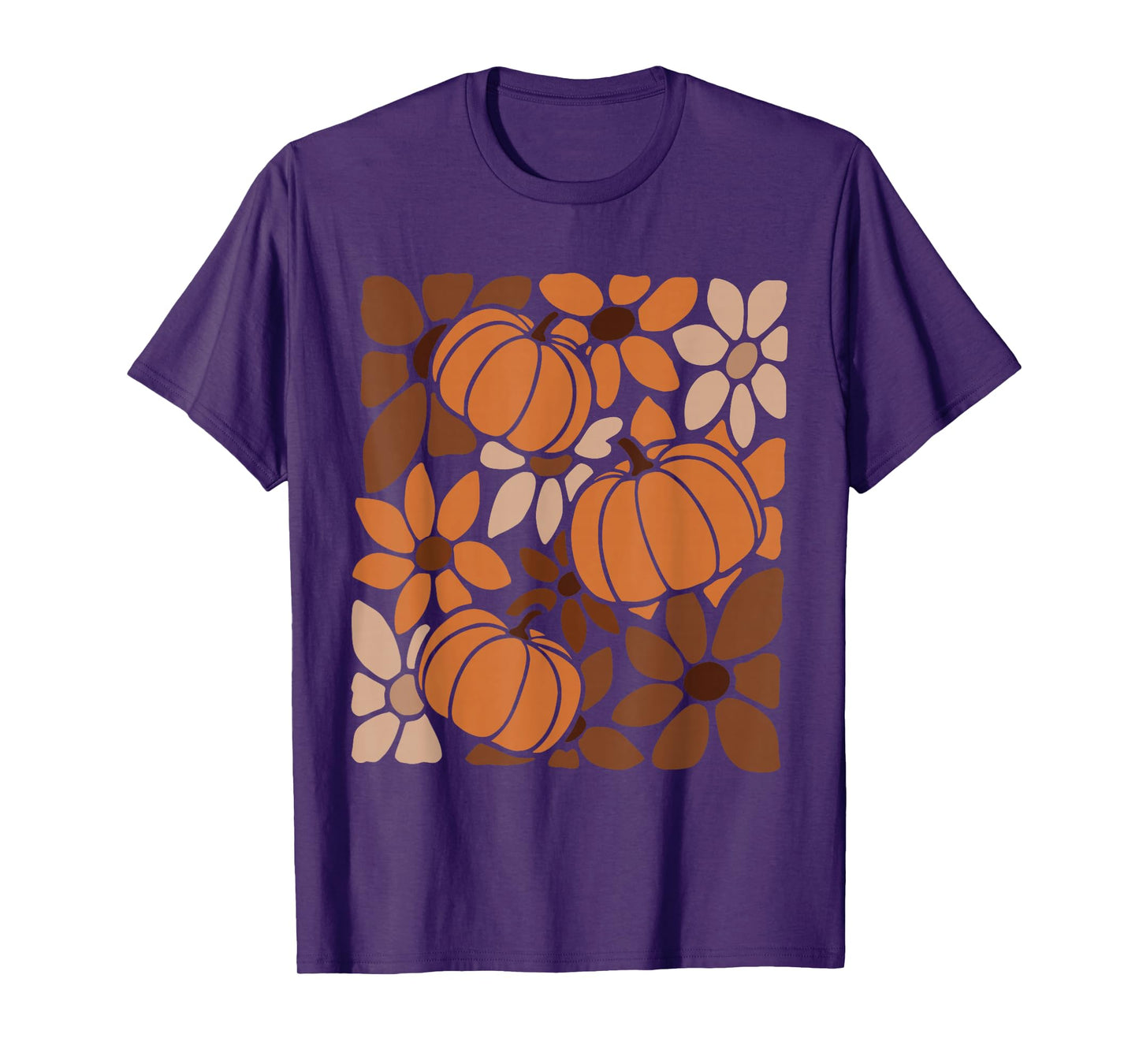 Fall Pumpkins Autumn Flowers Harvest Season Retro Boho Women T-Shirt