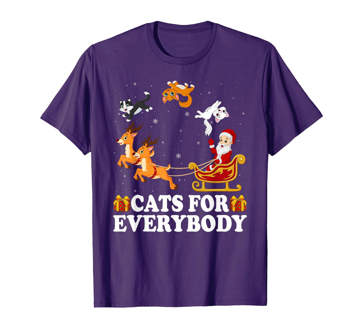 Cats for Everybody Christmas Funny Cat Santa Sleigh Xmas T-Shirt