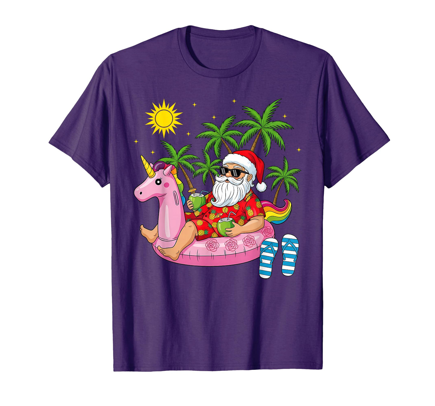 Summer Santa Unicorn Floater Funny Christmas July Beach T-Shirt