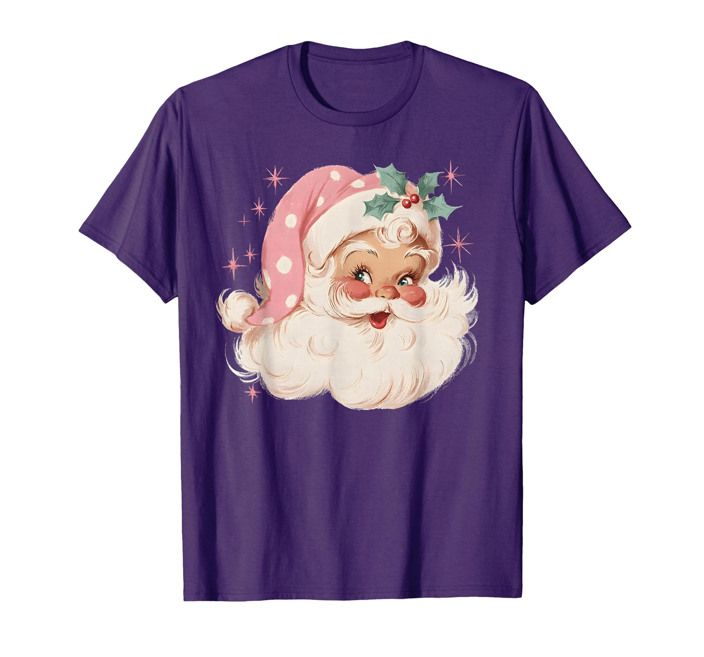 Pink Christmas Santa Claus Face Xmas Vintage Pink Santa T-Shirt