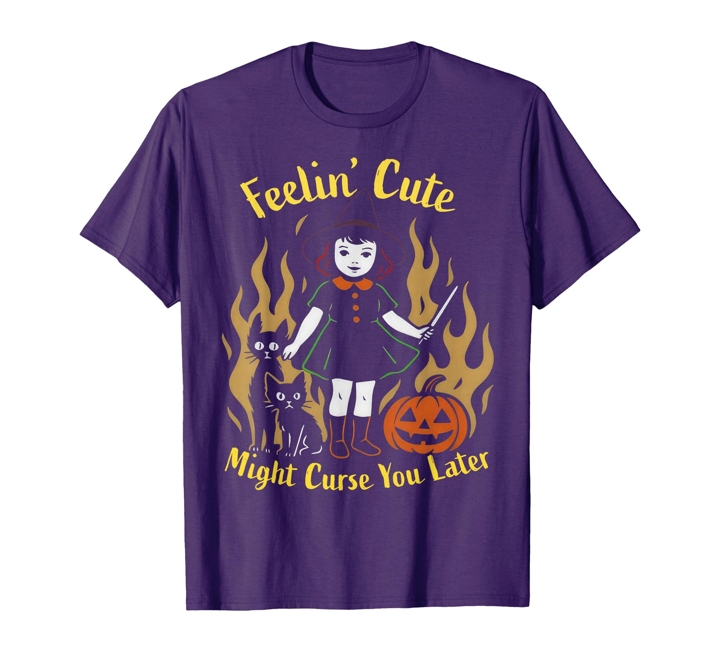 Feeling’s Cute Might Curse You Later Halloween Black Cat T-Shirt