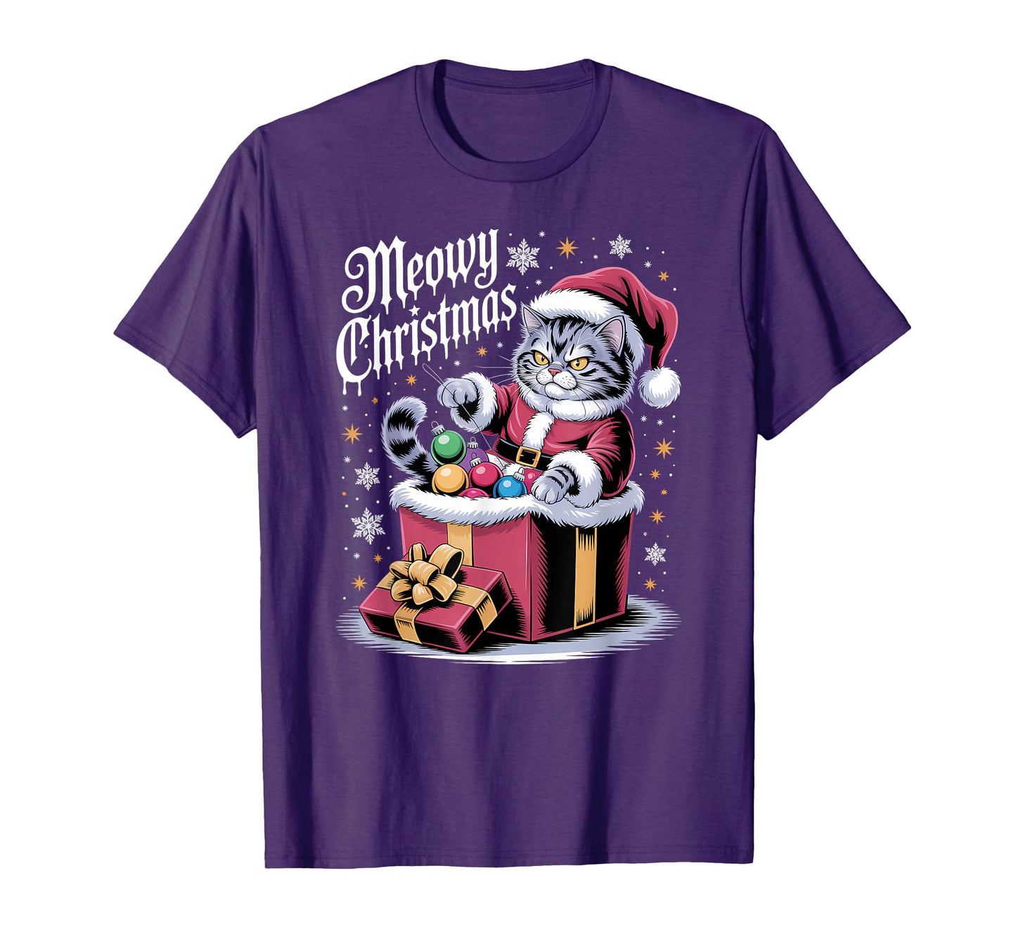 Meowy Christmas Funny Holiday Cat Pun T-Shirt