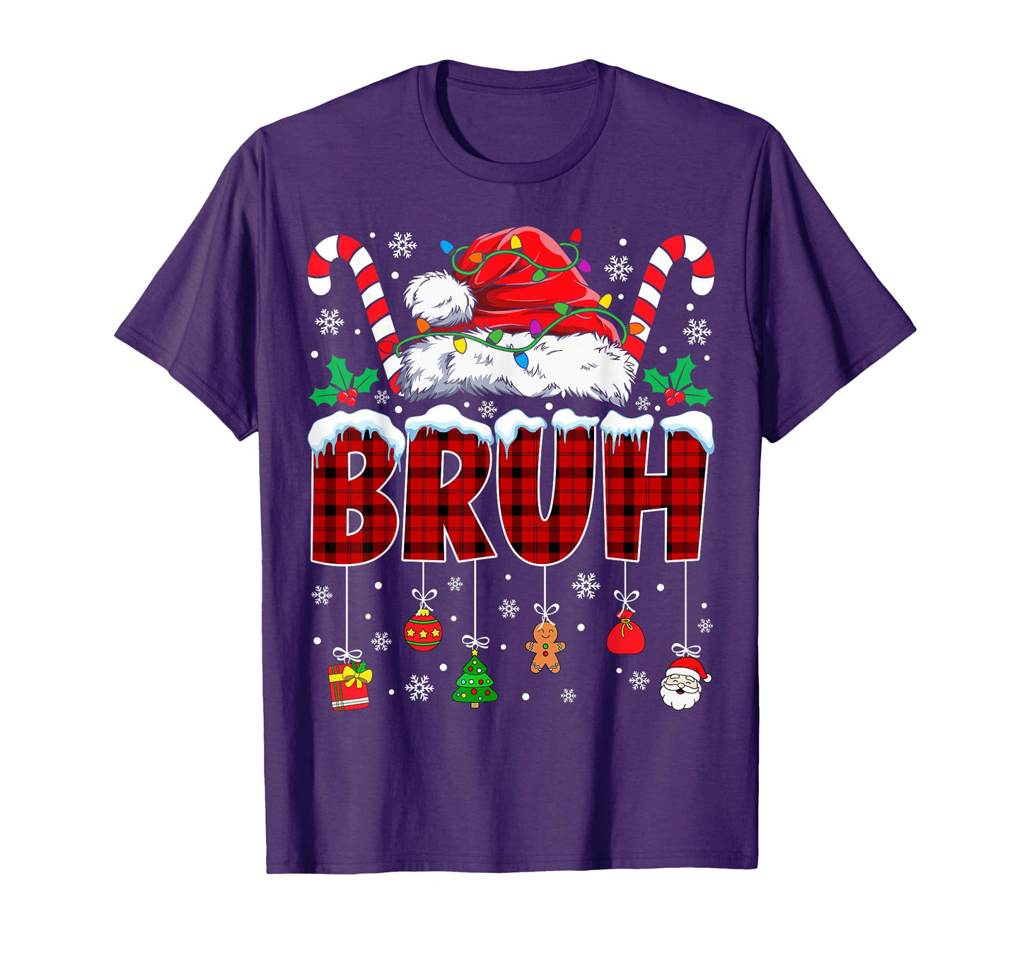 Christmas Bruh Meme Santa Hat Plaid Funny Xmas Boys Kids T-Shirt