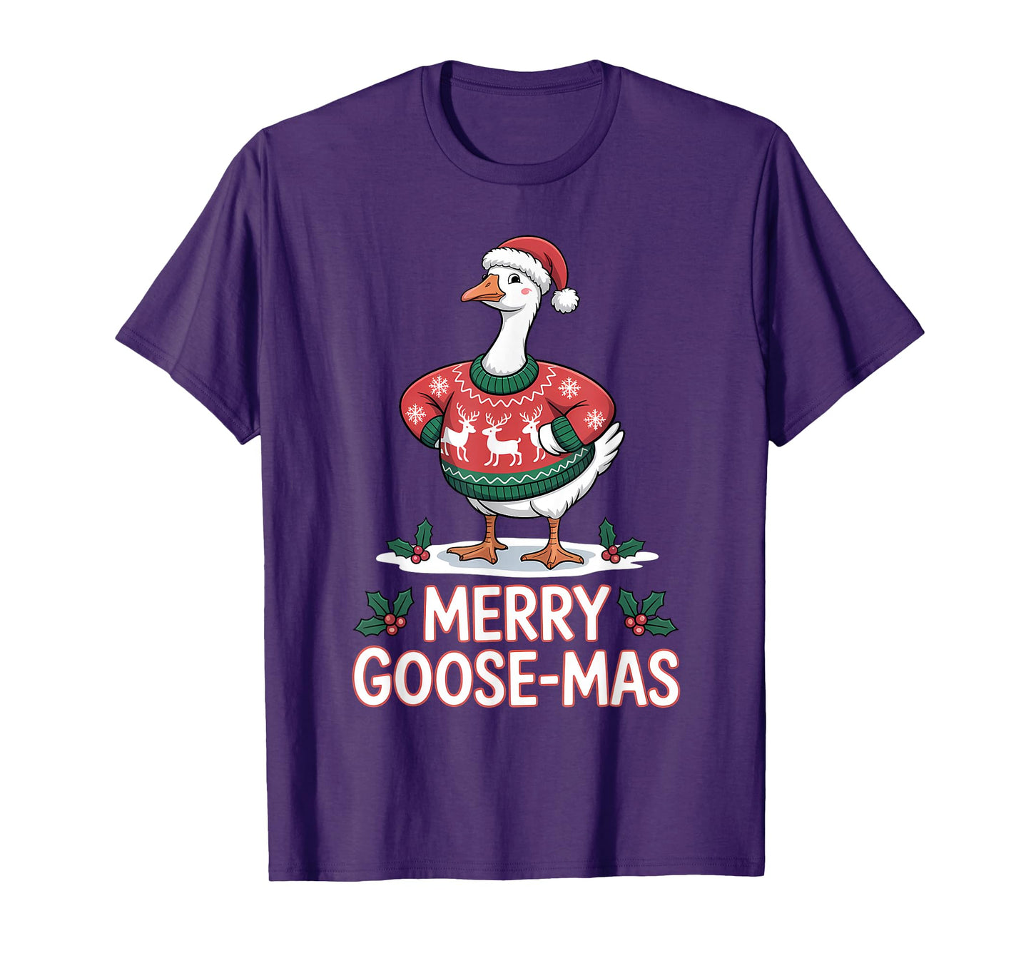 Merry Goose-mas Ugly Sweater Santa Hat Funny Goose Christmas T-Shirt