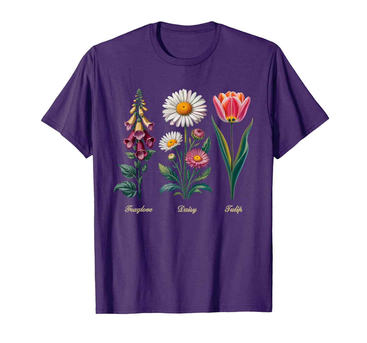 Foxglove Daisy Tulip Vintage Flower Arrangement T-Shirt