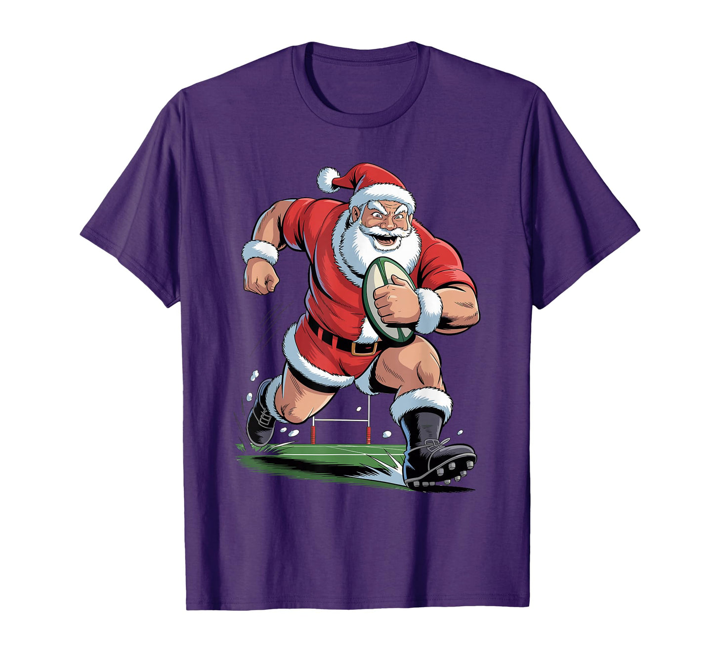 Santa Playing Rugby Funny Holiday Christmas Xmas Pajama T-Shirt