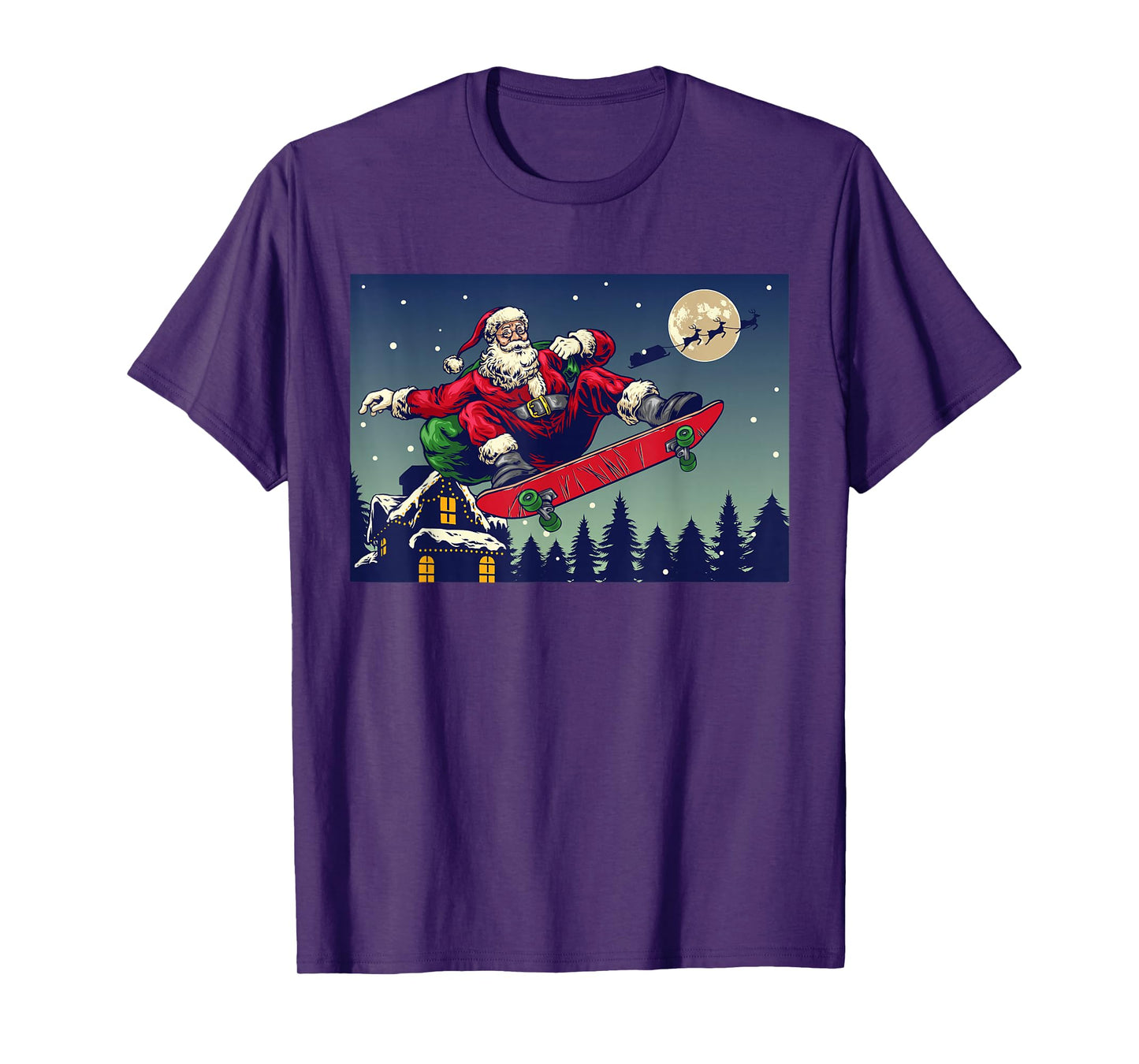Santa Claus Skateboarding with Gifts Sack Christmas T-Shirt