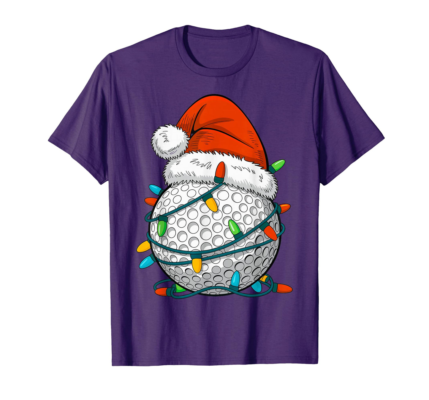 Golfing Ball Lights Santa Hat Men Women Xmas Christmas Golf T-Shirt