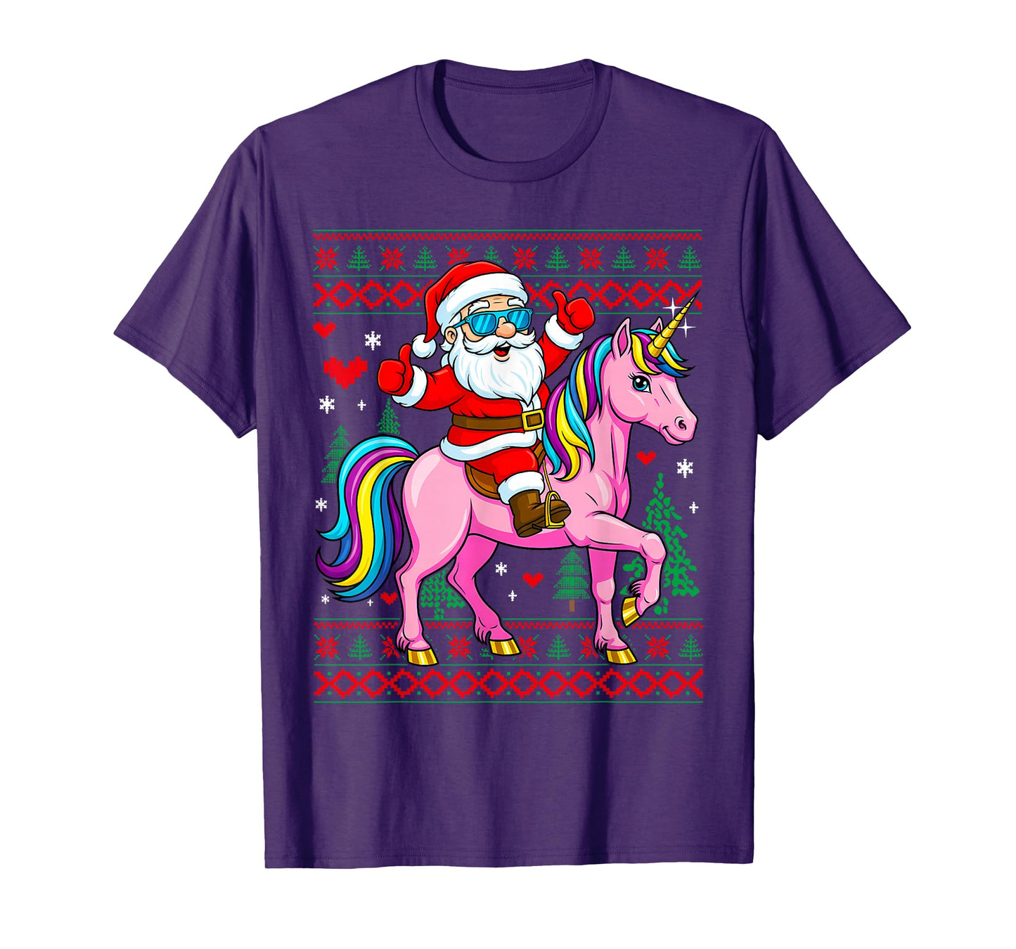 Christmas Santa Claus on Unicorn Girly Girls Cute Women T-Shirt