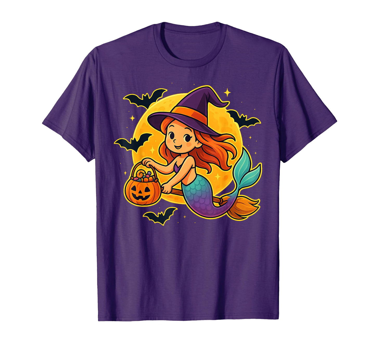 Cute Mermaid Witch Pumpkin Halloween Costume Boys Girls T-Shirt