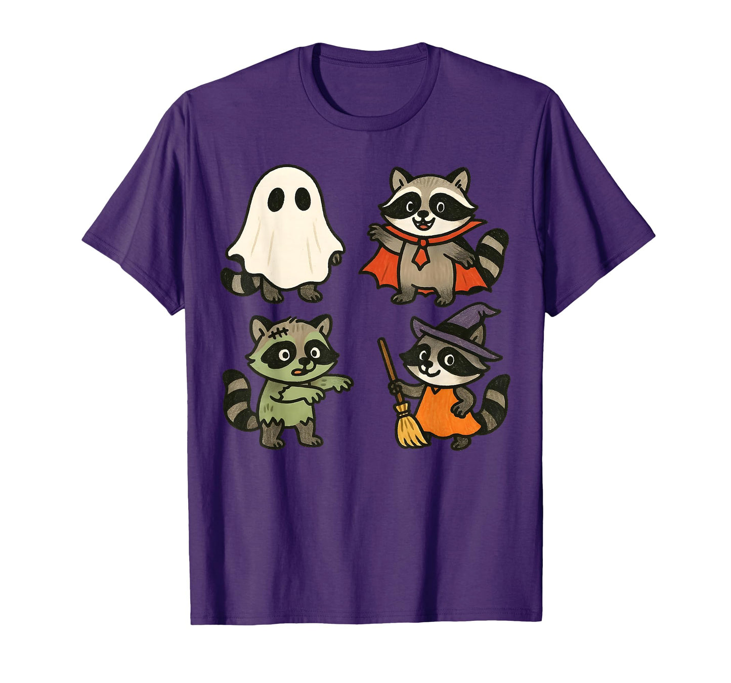 Raccoon Spooky Witch Boo Zombie Cute Halloween Boys Girls T-Shirt
