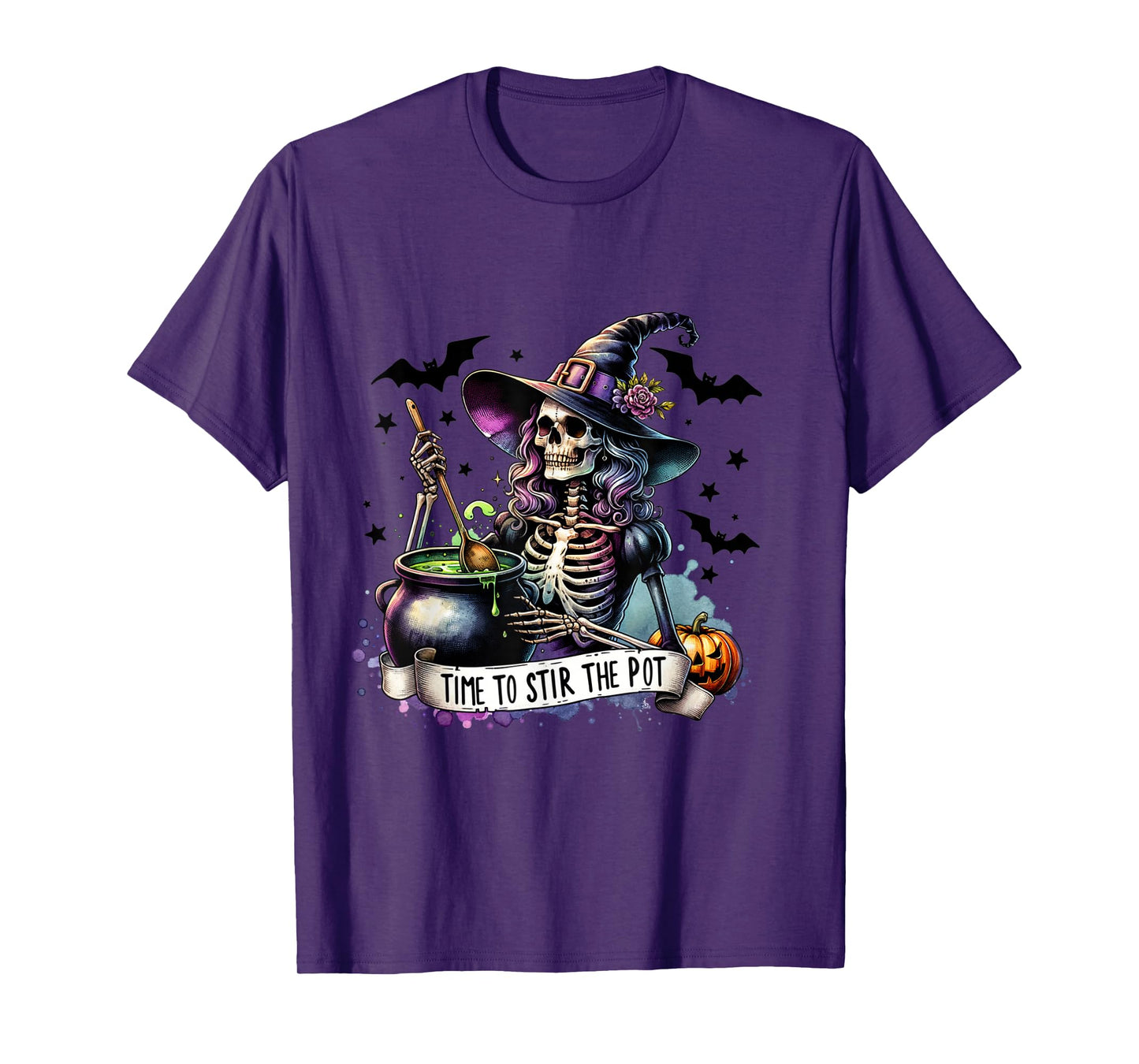 Time To Stir the pot Skeleton Woman Witch Halloween Pin-Up T-Shirt