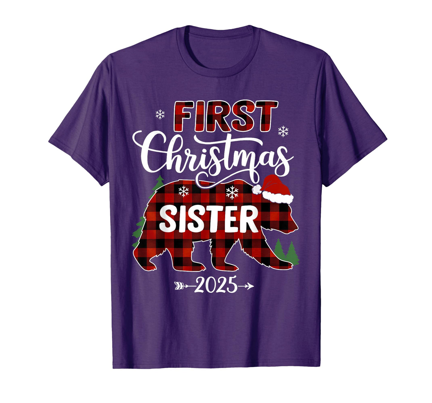 Pregnancy First Christmas Sister Red Plaid Bear Santa 2025 T-Shirt