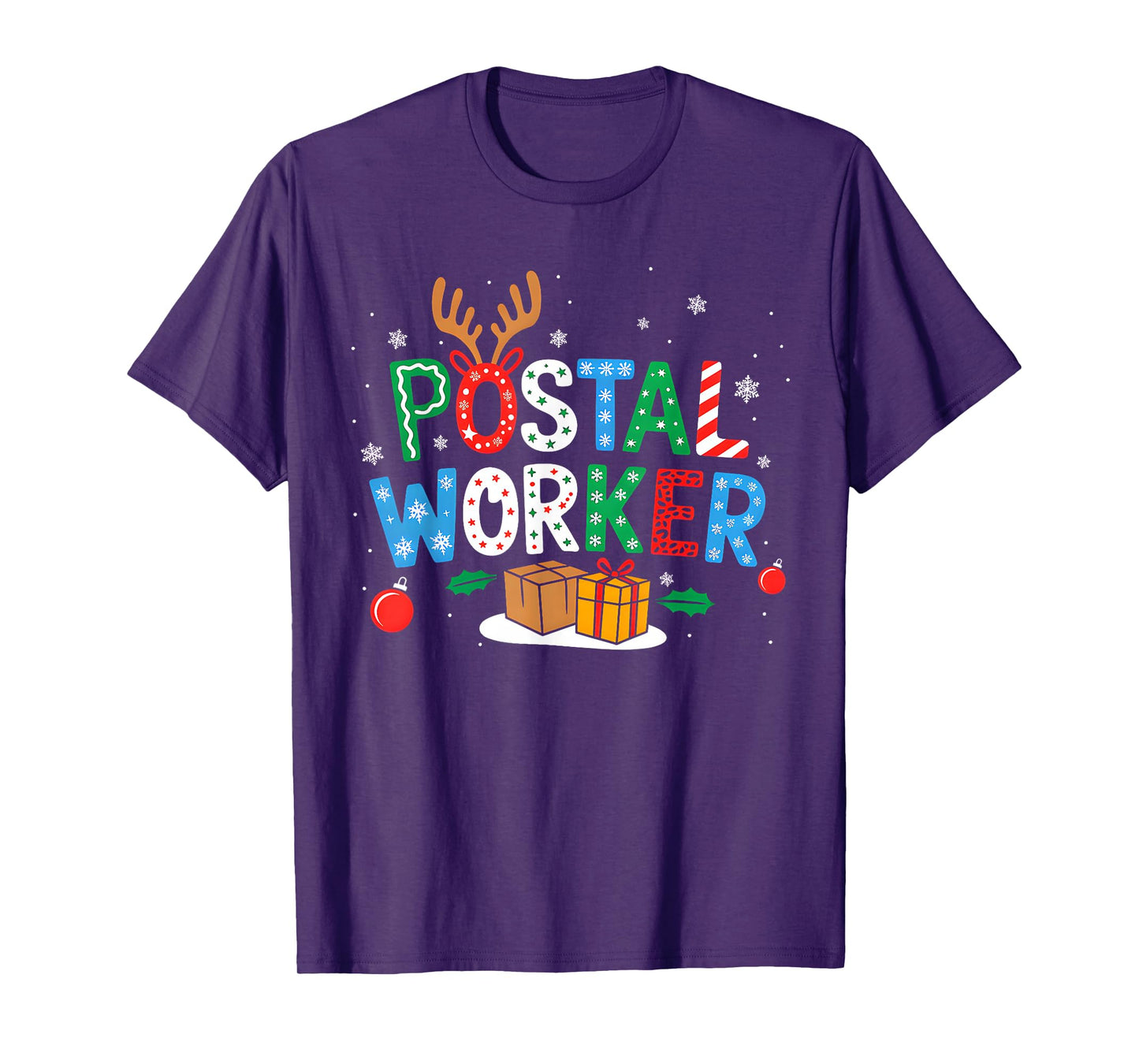 Postal Worker Xmas Leopard Plaid Santa Reindeer Elf Lover T-Shirt