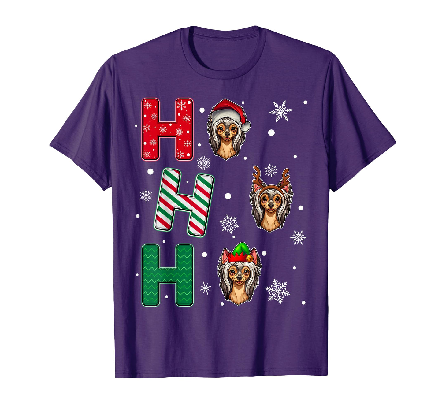Ho Ho Ho Chinese Crested Dog Lover Christmas Santa Elf Xmas T-Shirt