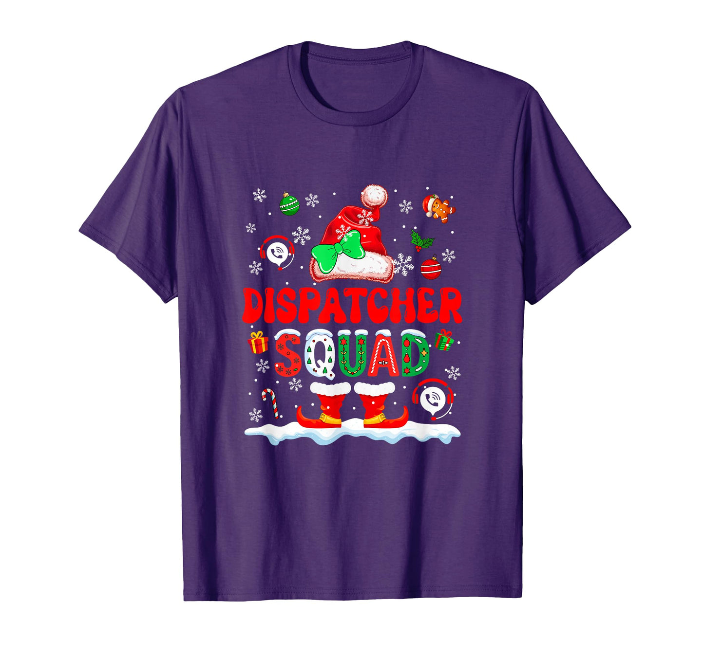 Dispatcher Squad Women Job Christmas Santa Costume Bow Tie T-Shirt