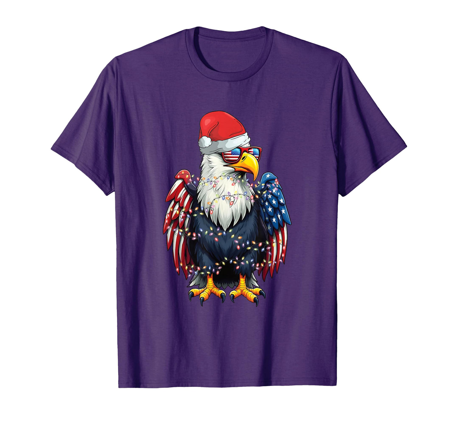 Patriotic Eagle Christmas Lights Santa Hat American Flag T-Shirt