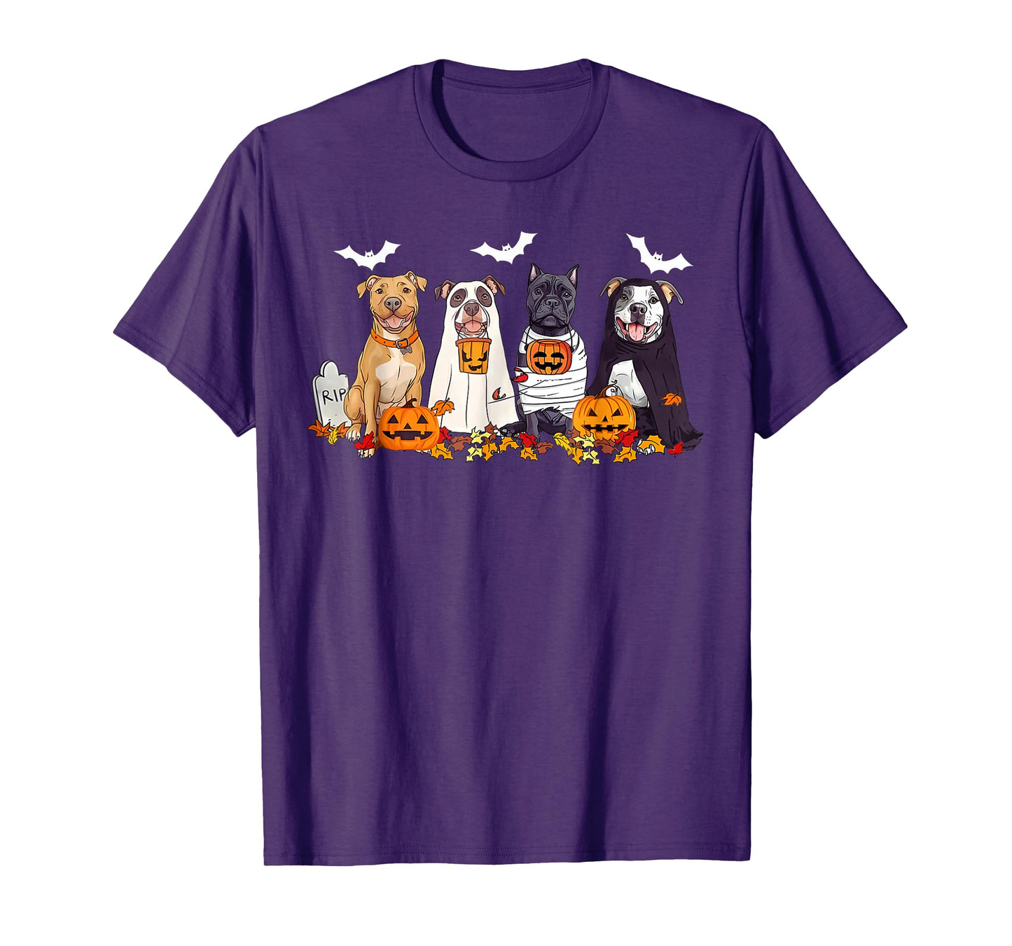 Cute Pitbull Dogs Ghost Mummy Witch Spooky Halloween Boo T-Shirt