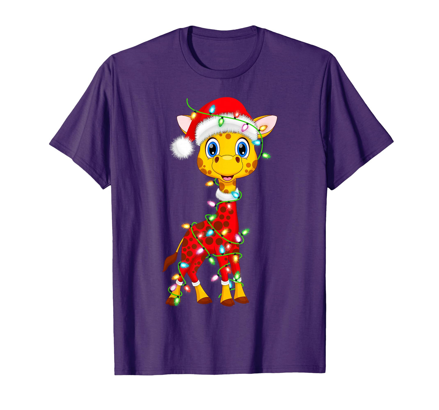 Giraffe Christmas Lights Santa Costume Cute Animal Xmas T-Shirt