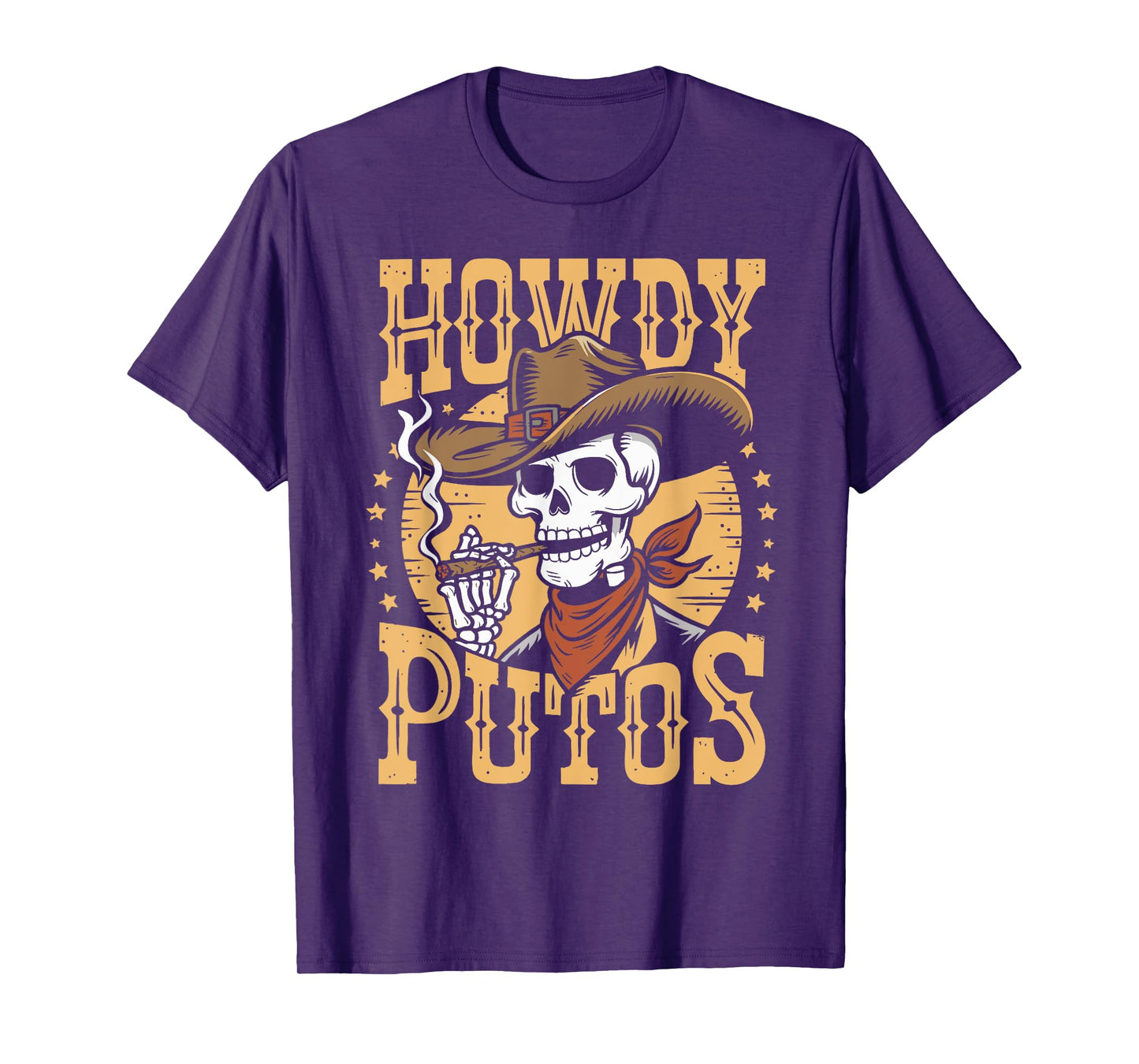 Vintage Howdy Putos Skull Cowboy Western Country Spanish T-Shirt