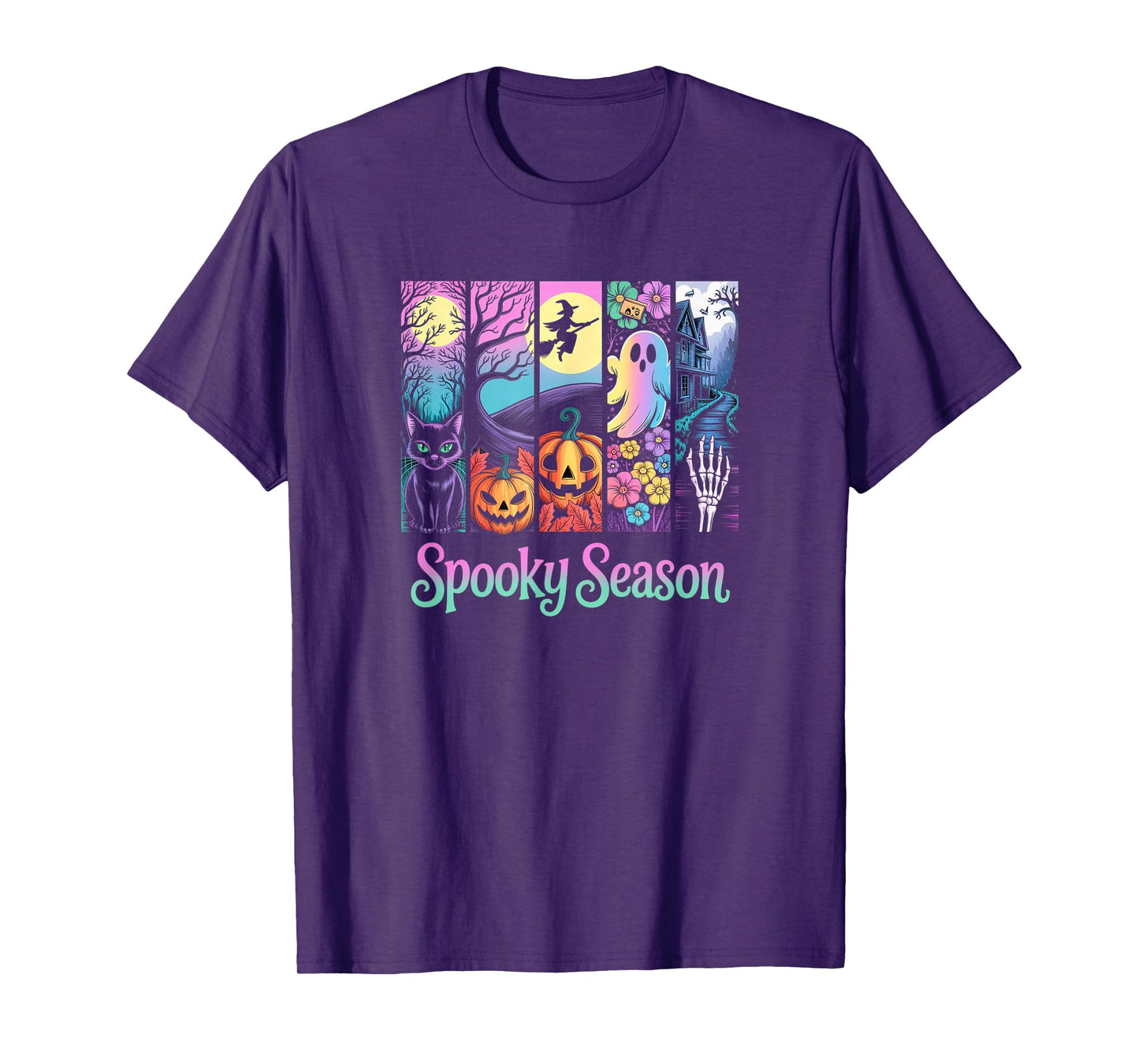 Spooky Season Halloween Graphic Tee with Ghosts and Pumpkins T-Shirt