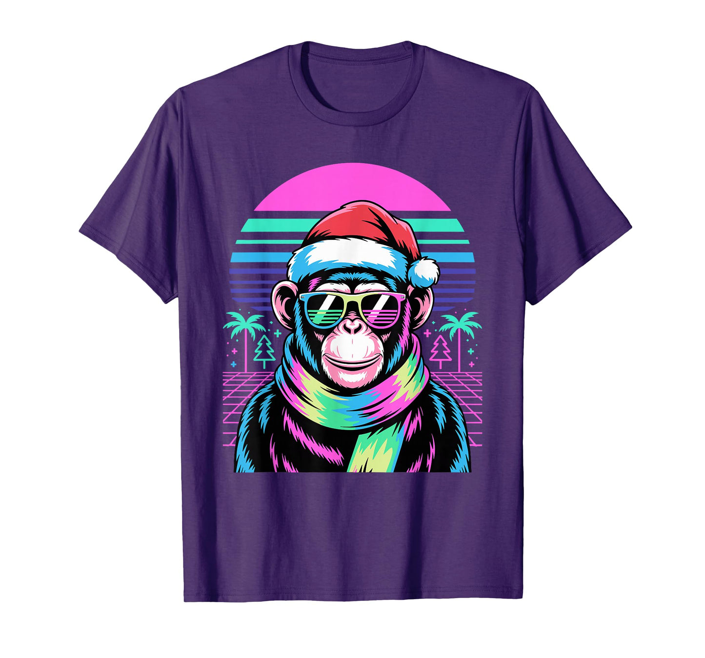 Christmas Synthwave Chimpanzee Sunglasses Chimpanzees T-Shirt