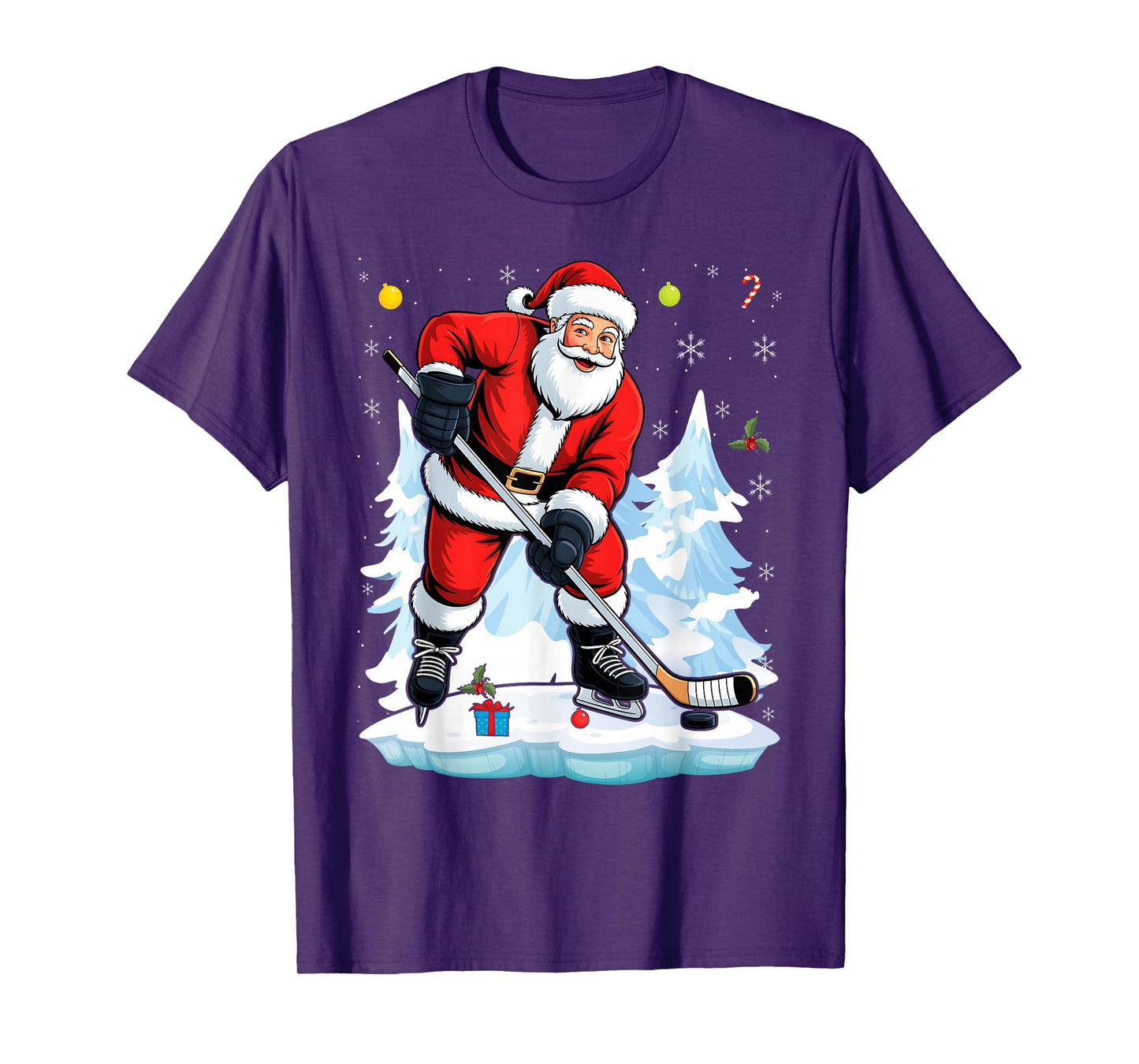 Santa Playing Hockey Christmas Pajama Cool Sport X-Mas T-Shirt